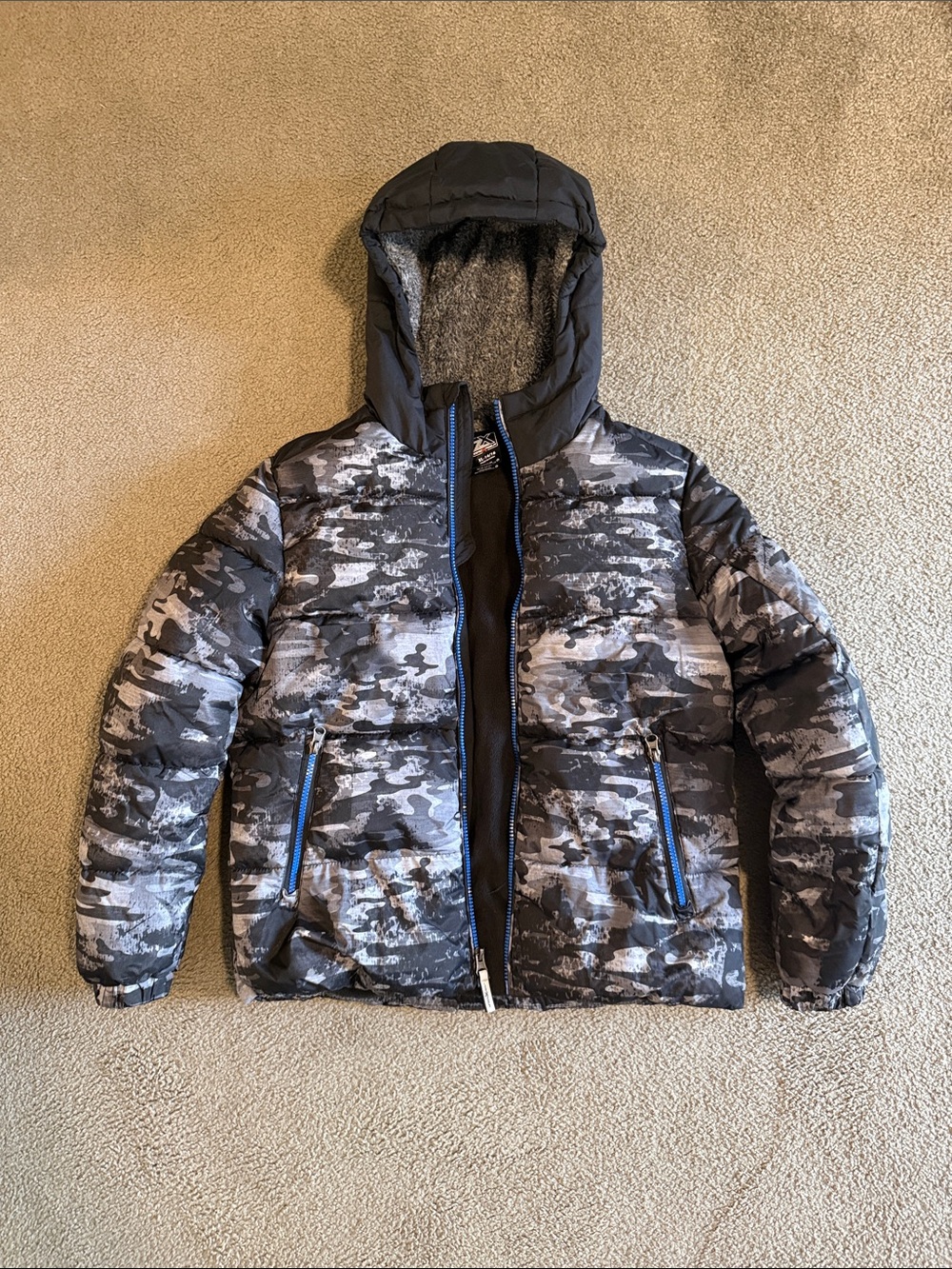 ZeroXposur Kids/Boys Gray Camouflage Puffer Jacket with Hood